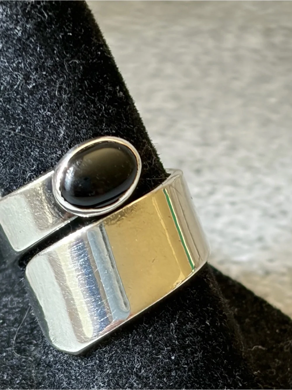 Sterling Silver 925 Modernist Bypass Ring Black Onyx Style Cabochon Size 6